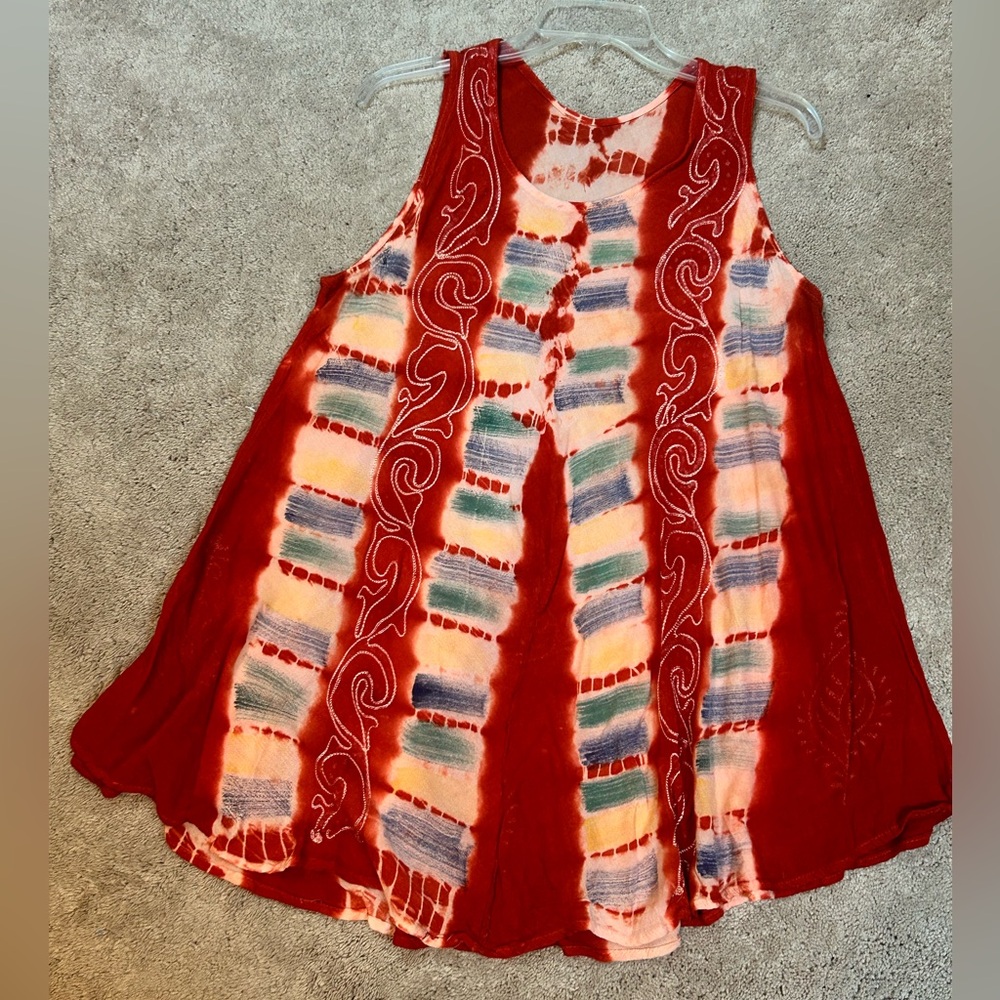 Orange and Multicolor Sleeveless Tunic